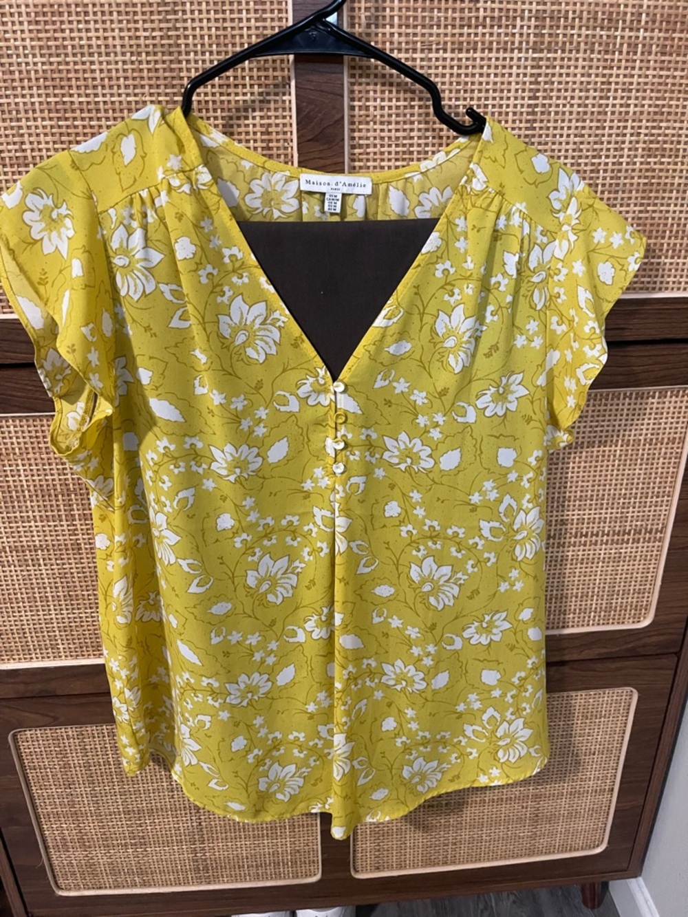 Maison d'Azur Yellow Floral V-Neck Cap Sleeve Blouse